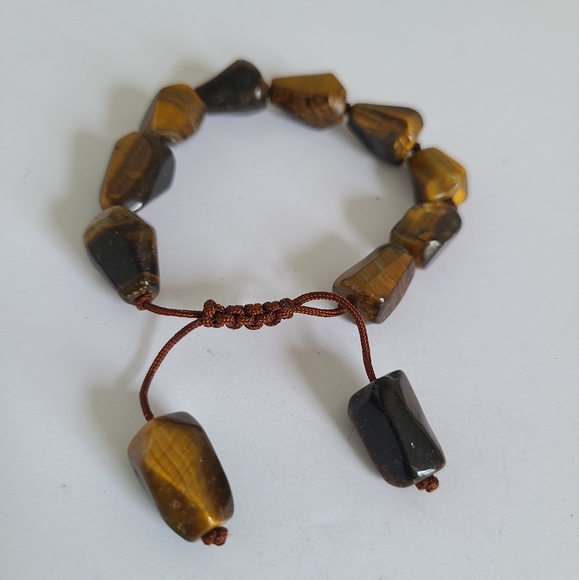 Vintage Boho Chunky Brown Tiger's Eye Gemstone Adjustable Beaded String Bracelet - Picture 2 of 7